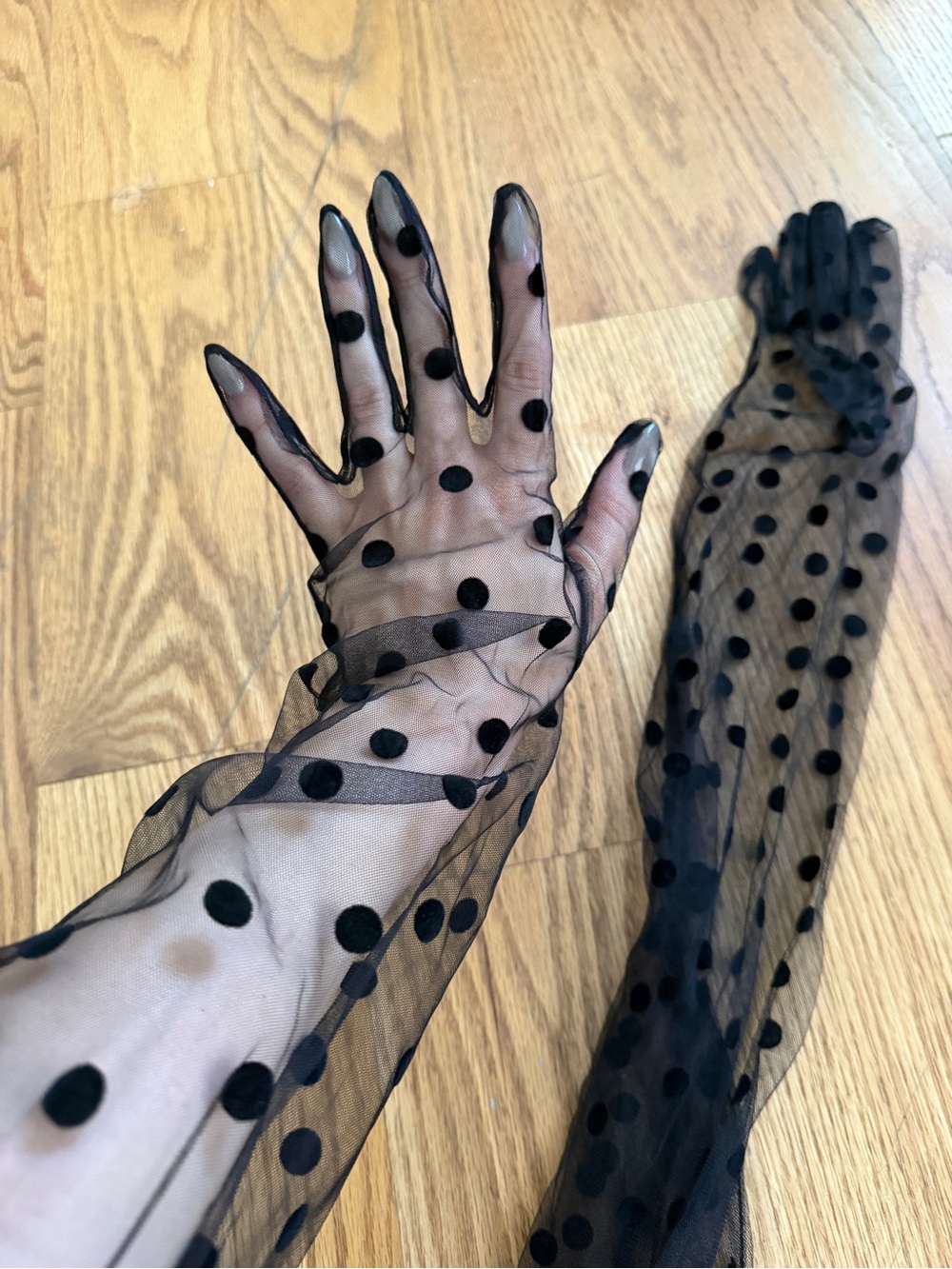 Black Sheer Polka Dot Long Gloves - Fashion Accessory